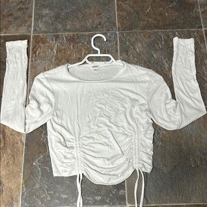Garage Cream Long Sleeve Ruched Crop Blouse